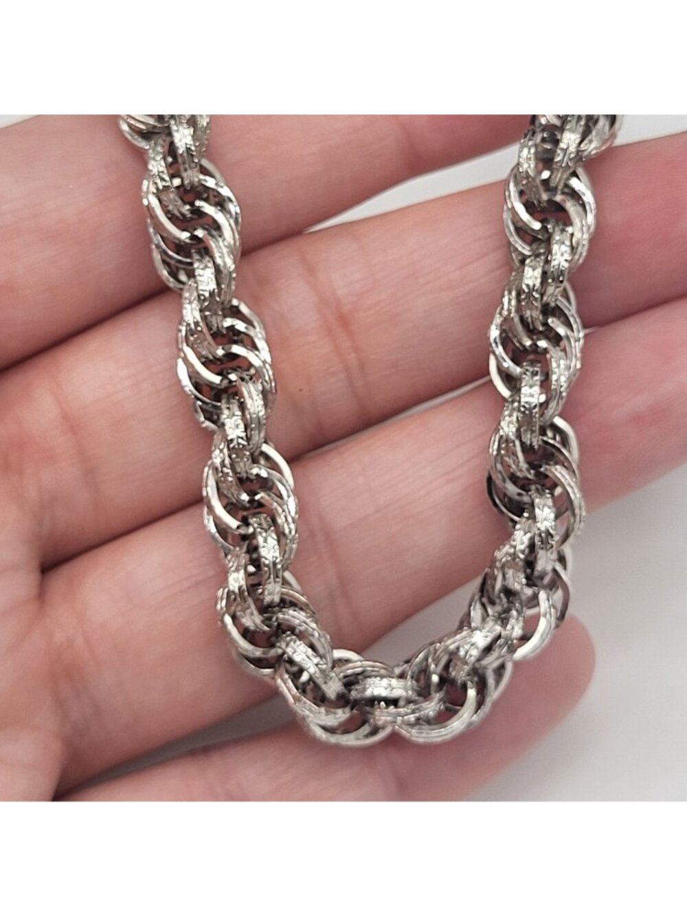 VTG Monet Silver Chunky Twisted Rope Chain Necklace Suzette #4721 with tag - Picture 3 of 9